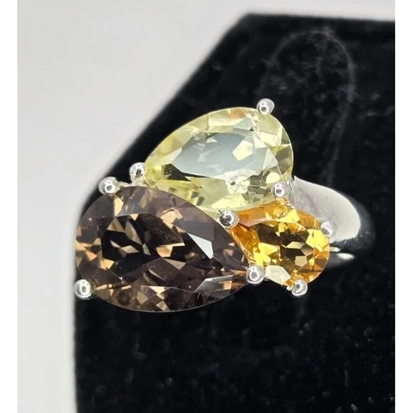 Michelle Albala 925 Sterling Silver Smoky Quartz Citrine Peridot Ring Sz 7.25 - Picture 9 of 12